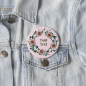 "Botanische roze bloemenkrans revers accent Ronde Button 7,6 Cm (In situ)