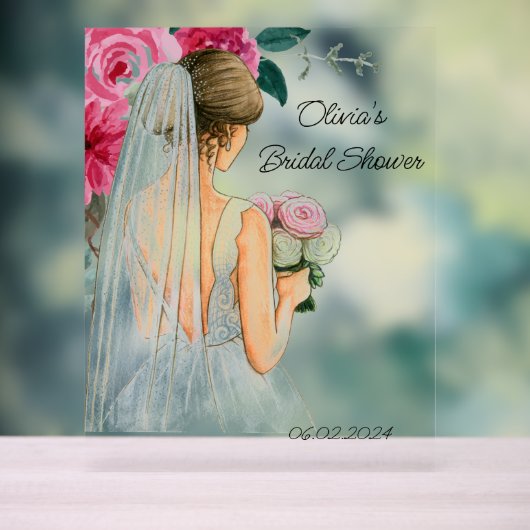 Botanische roze bloemige bruidsdouche acryl bord (Neutraal)