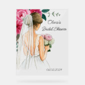 Botanische roze bloemige bruidsdouche acryl bord (Voorkant)