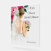 Botanische roze bloemige bruidsdouche acryl bord (Hoek)