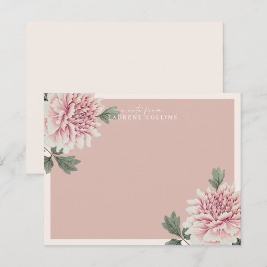  Botanische Roze Bloemnotitie Kaart Notitiekaartje (Voorkant / Achterkant)