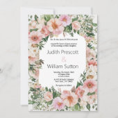 Botanische roze bloesem zomer bloemenbruiloft kaart (Voorkant)