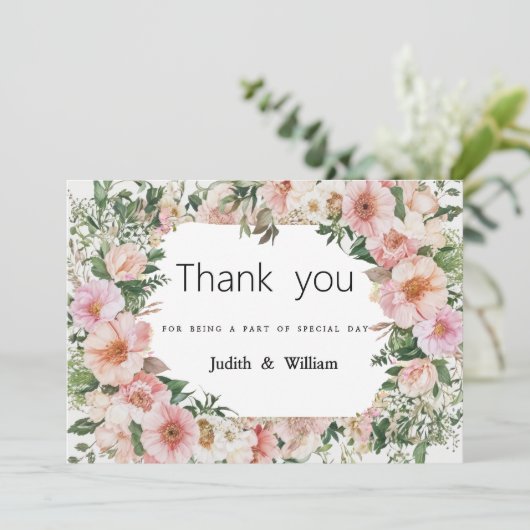 Botanische roze bloesem zomer bloemendank u kaart (Staand voorkant)