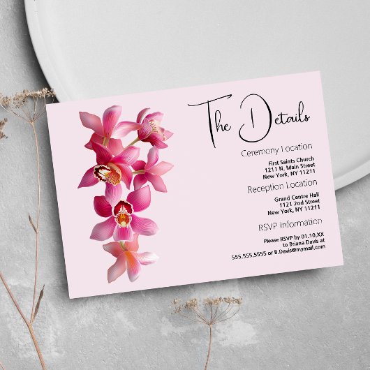Botanische roze bordeaux orchideeën bloemen Detail Informatiekaartje
