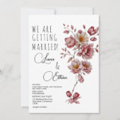 Botanische roze bordeaux sinaasappel bloemenbruilo kaart (Voorkant)