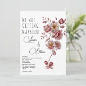 Botanische roze bordeaux sinaasappel bloemenbruilo kaart (Staand voorkant)