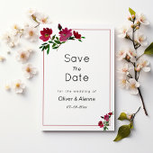 Botanische roze bordeauxrode bloem Save The Date Kaart