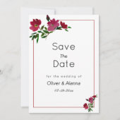 Botanische roze bordeauxrode bloem Save The Date Kaart (Voorkant)