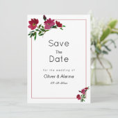 Botanische roze bordeauxrode bloem Save The Date Kaart (Staand voorkant)