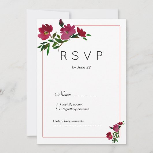 Botanische roze bordeauxrode bloemen RSVP Kaart (Voorkant)