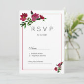 Botanische roze bordeauxrode bloemen RSVP Kaart (Staand voorkant)