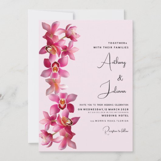 Botanische roze bordeauxrode orchideeën bloemen Br Kaart (Voorkant)