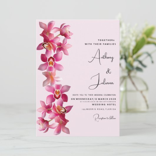 Botanische roze bordeauxrode orchideeën bloemen Br Kaart (Staand voorkant)