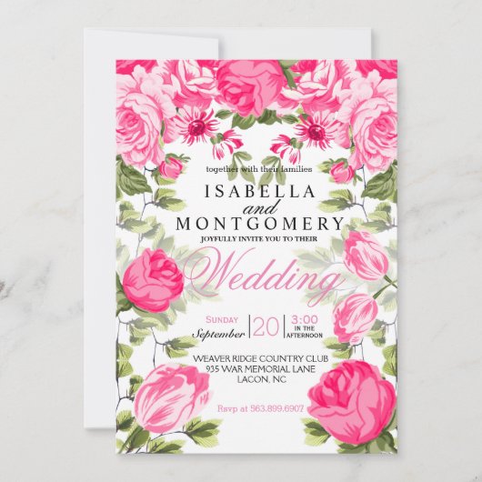 Botanische  roze bruiloft kaart (Voorkant)