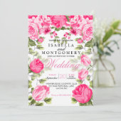 Botanische  roze bruiloft kaart (Staand voorkant)