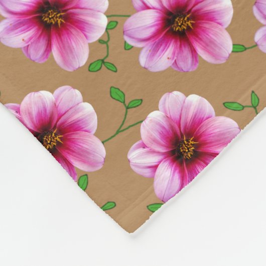 Botanische roze Dahlia-ventilator op elke kleur Fleece Deken (Hoek)