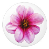 Botanische roze Dahlia-ventilator op elke kleur Keramische Knop (Voorkant)