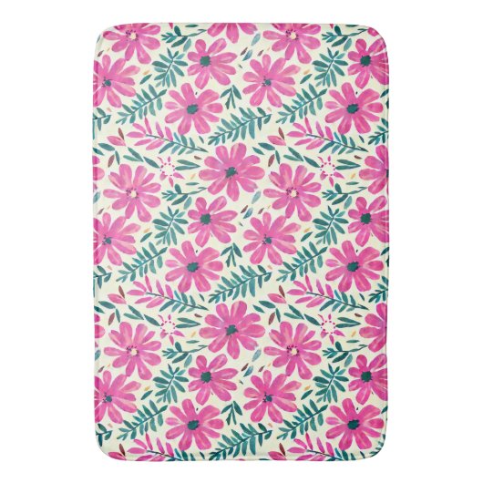 Botanische roze Daisy Waterverf Badmat (Voorkant Verticaal)