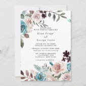 Botanische roze en Blauwgroen Waterverf Peony Wedd Kaart (Voorkant)