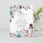 Botanische roze en Blauwgroen Waterverf Peony Wedd Kaart (Staand voorkant)