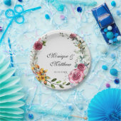 Botanische roze en Bourgogne Floral Wedding Papieren Bordje (Feest)