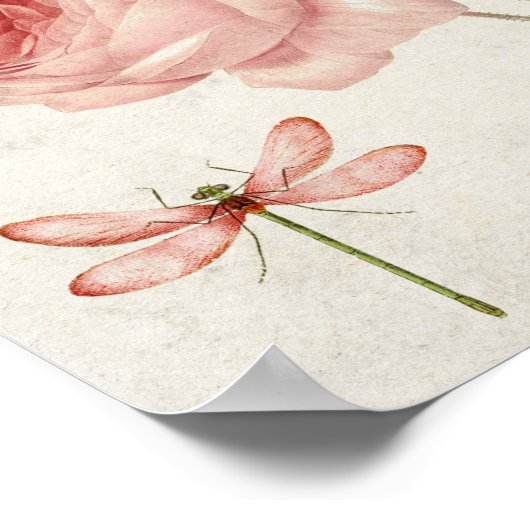 botanische roze en dragonfly poster (Hoek)
