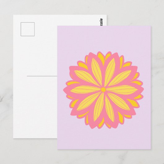 Botanische roze en gele bloem briefkaart (Voorkant / Achterkant)