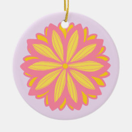 Botanische roze en gele bloem keramisch ornament