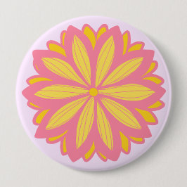 Botanische roze en gele bloem ronde button 4,0 cm