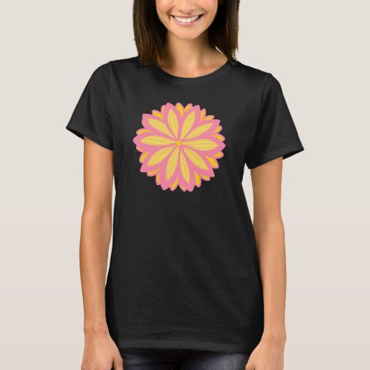 Botanische roze en gele bloem t-shirt (Voorkant)