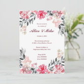 Botanische roze en grijze Waterverf bloemen Kaart (Staand voorkant)