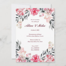 Botanische Roze en Grijze Waterverf Bloemen Uitnod