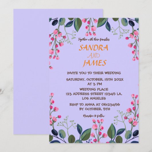 Botanische roze en groene bloemen kaart (Voorkant / Achterkant)