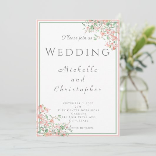 Botanische roze en groene boho bruilding kaart (Staand voorkant)