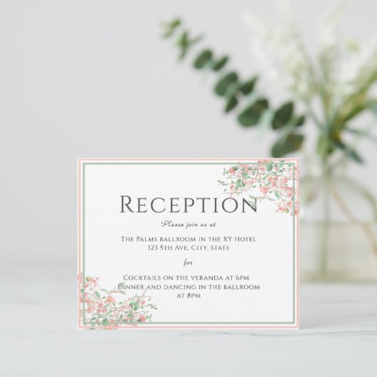 Botanische roze en groene Boho Reception Kaart (Staand voorkant)