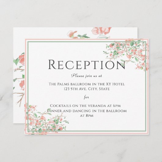 Botanische roze en groene Boho Reception Kaart (Voorkant / Achterkant)