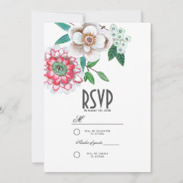 Botanische roze en groene handbeschilderde floraal kaart