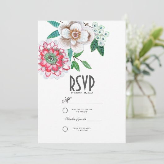 Botanische roze en groene handbeschilderde floraal kaart