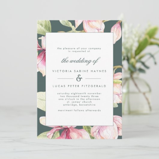  botanische roze en groene ridder uitnodigen kaart (Staand voorkant)