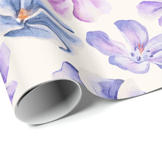 Botanische roze en paarse bloemen cadeaupapier (Rol Hoek)