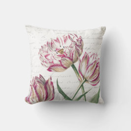 Botanische roze en witte Tulp Illustratie Kussen