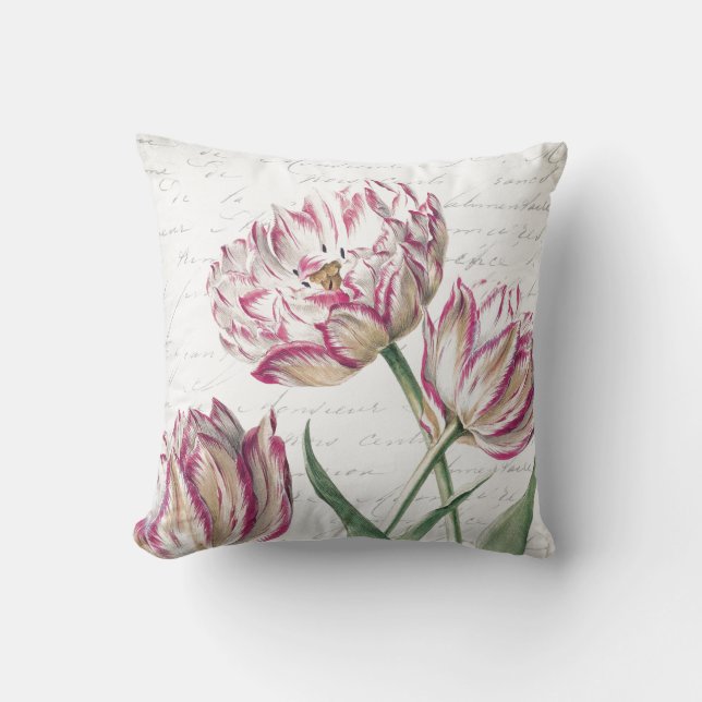 Botanische roze en witte Tulp Illustratie Kussen (Voorkant)
