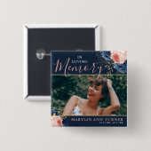 Botanische roze en zeemacht Florals Elegant Memori Vierkante Button 5,1 Cm (Voorkant /achterkant)