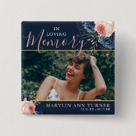 Botanische roze en zeemacht Florals Elegant Memori Vierkante Button 5,1 Cm