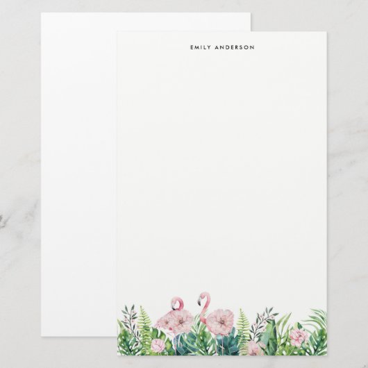 Botanische roze flamingo Floral Garland Custom Briefpapier (Voorkant / Achterkant)