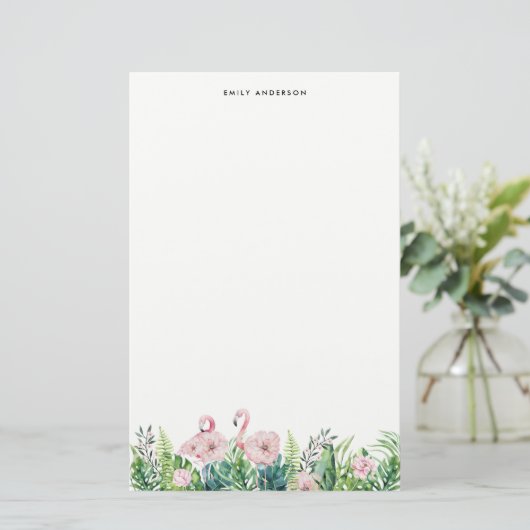 Botanische roze flamingo Floral Garland Custom Briefpapier (Staand voorkant)