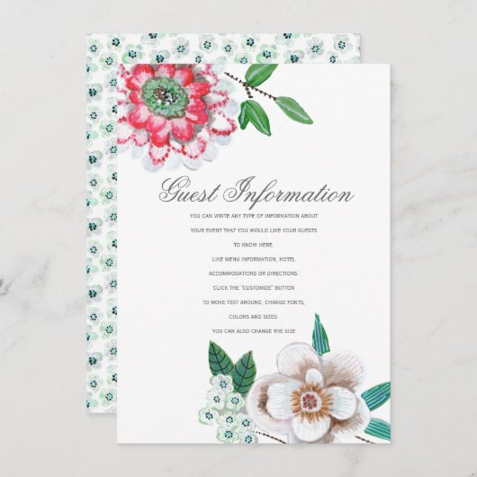 Botanische roze Floral Guest-informatiekaart Informatiekaartje