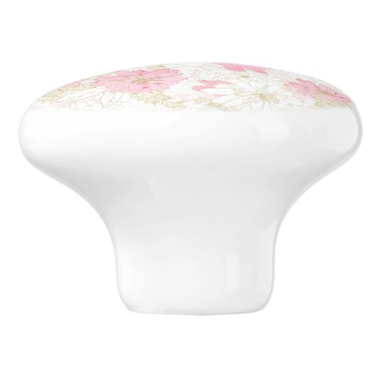 Botanische roze gouden bloemen keramische knop (Zijkant)