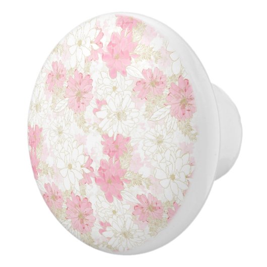 Botanische roze gouden bloemen keramische knop (Rechts)