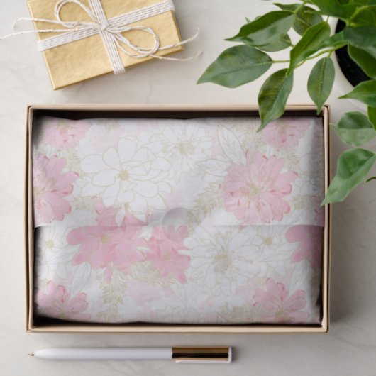 Botanische roze gouden bloemen tissuepapier (Geschenk)